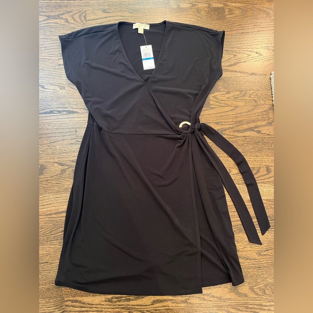 NWT Michael Kors Black Jersey Gold Trim Wrap Dress XL Retails $110